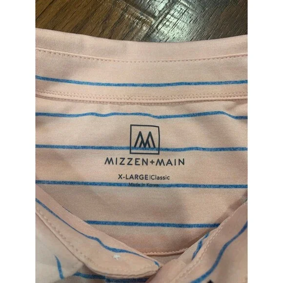 Mizzen and Main Versa Polo Peach Blue Horizontal Stripe Men’s size XL - Picture 2 of 4